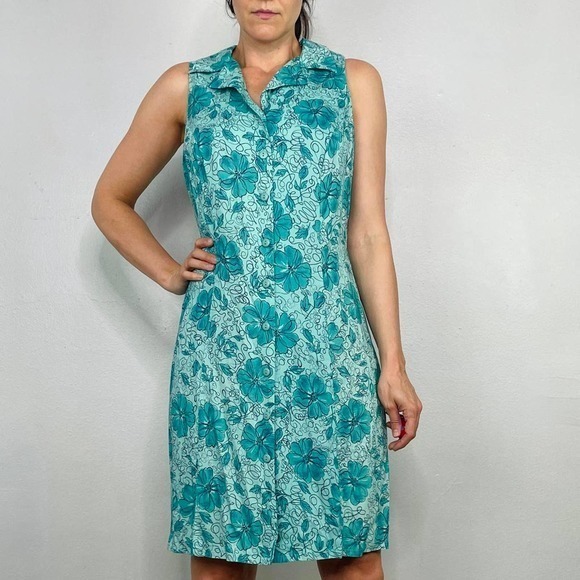 Vintage‎ 90s teal midi dress - Picture 1 of 4